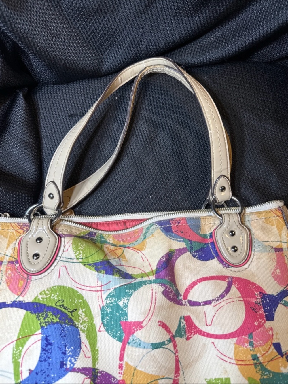 Coach Poppy Stamped C Hallie Tote handbag. Multicolor - Picture 17 of 17